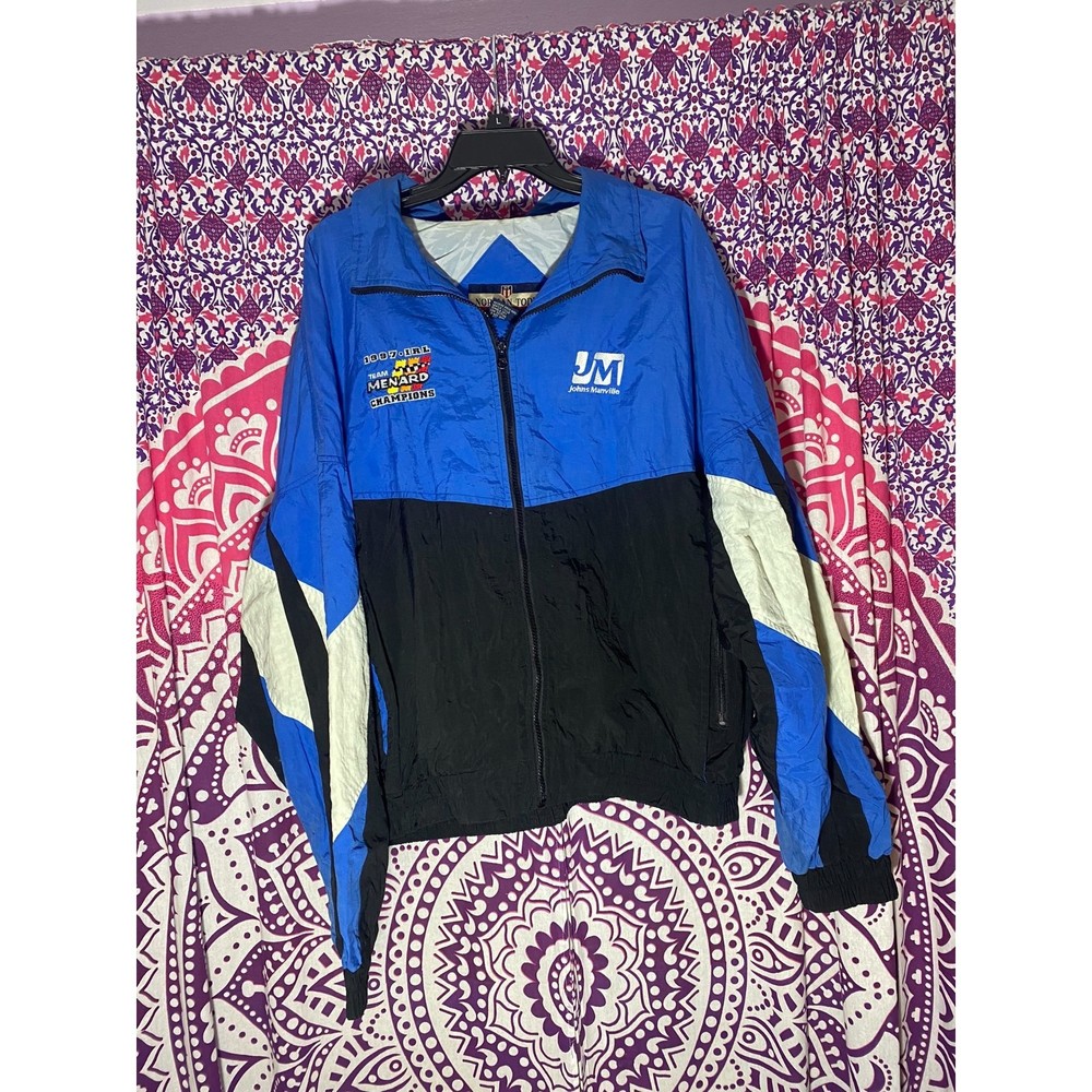 RARE VTG Johns Manville Racing Team Menard 1997 Champions Jacket XL Blue White